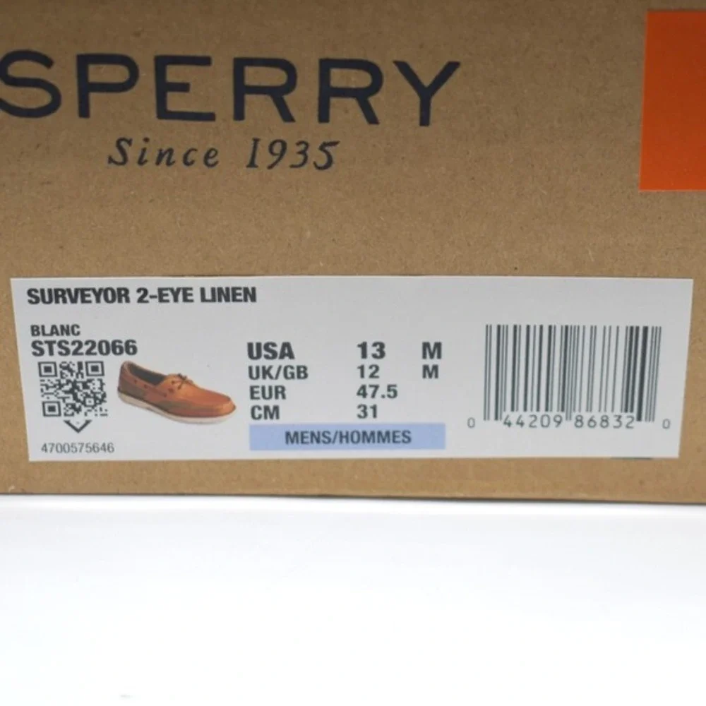 Sperry Top-Sider Surveyor 2-Eye Linen Leather Boat Shoes Size 13 Tan‎ STS22066